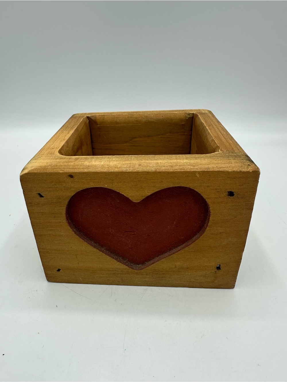 Vtg Handmade Wooden Box With Inset Red Heart Country Core Cottage Core